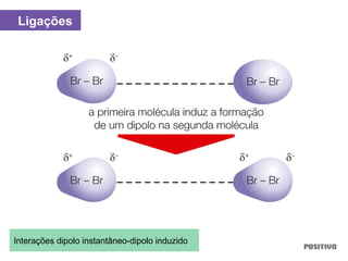 Ligações
Interações dipolo instantâneo-dipolo induzido
 
