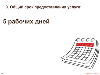 9. Общий срок предоставления услуги: 
5 рабочих дней 
12 http://do.e-mfc.ru 
 