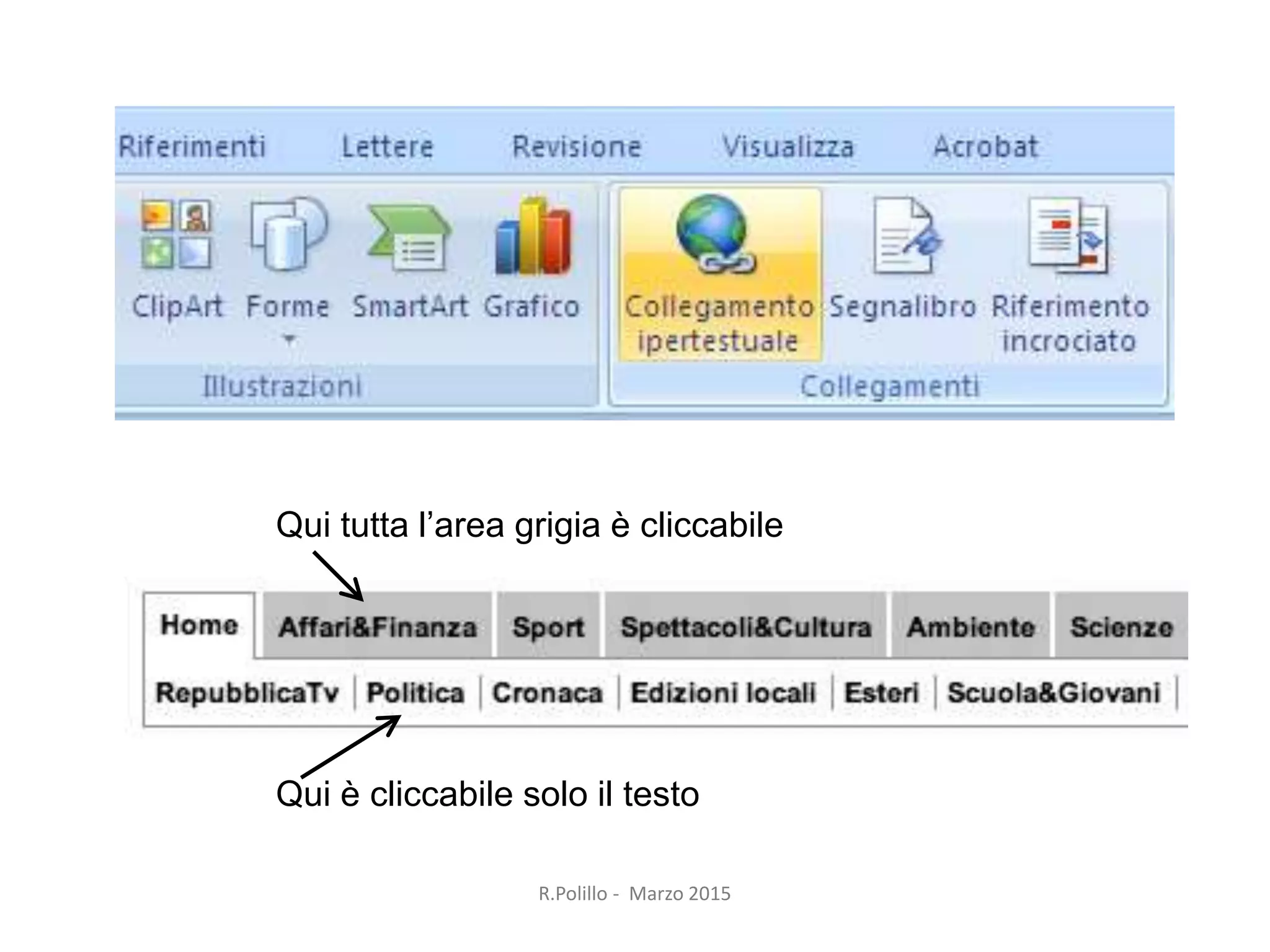35
R.Polillo - Marzo 2015
Qui tutta l’area grigia è cliccabile
Qui è cliccabile solo il testo
 