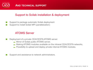 AND TECHNICAL SUPPORT
Support to Scilab installation & deployment
!   Support to package automatic Scilab deployment
!   S...