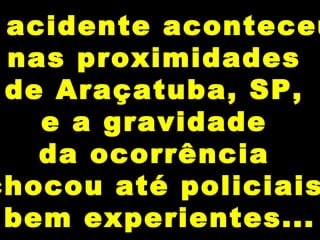 acidente aconteceu
nas proximidades
de Araçatuba, SP,
e a gravidade
da ocorrência
chocou até policiais
bem experientes...
 
