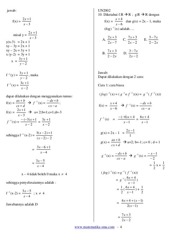 Soal Matematika Fungsi Komposisi