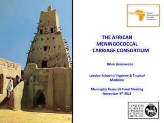 THE AFRICAN
MENINGOCOCCAL
CARRIAGE CONSORTIUM
Brian Greenwood
London School of Hygiene & Tropical
Medicine
Meningitis Research Fund Meeting
November 4th 2015
 
