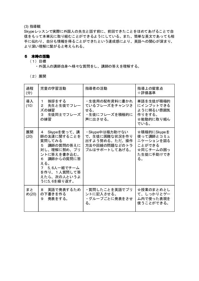 中学1年生向け Skypeを利用した英語授業 第3回学習指導案 中学1年生向け Skypeを利用した英語授業 第3回学習指導案