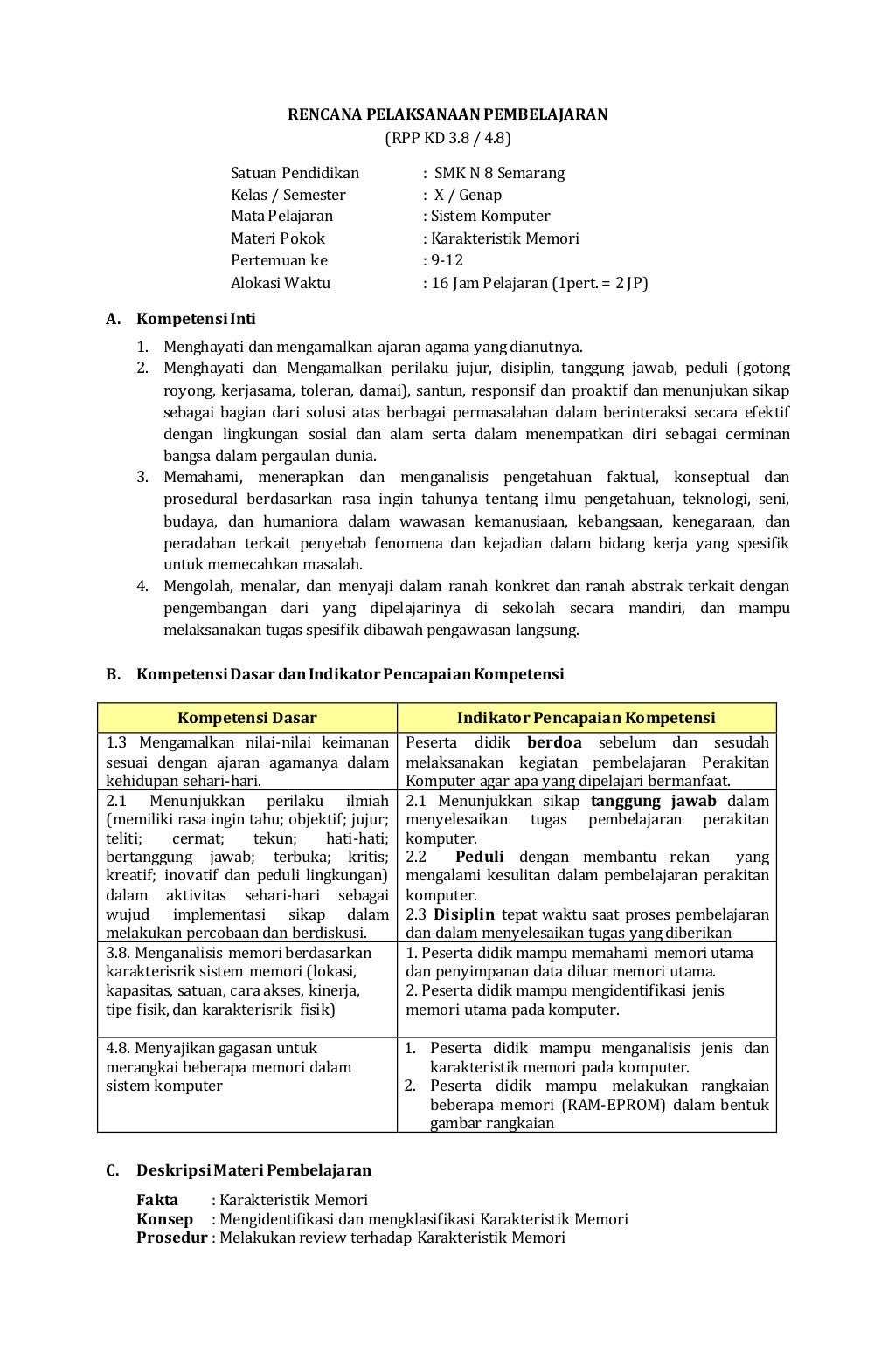 RPP KD 3.8/4.8 Sistem Komputer X TKJ SMK