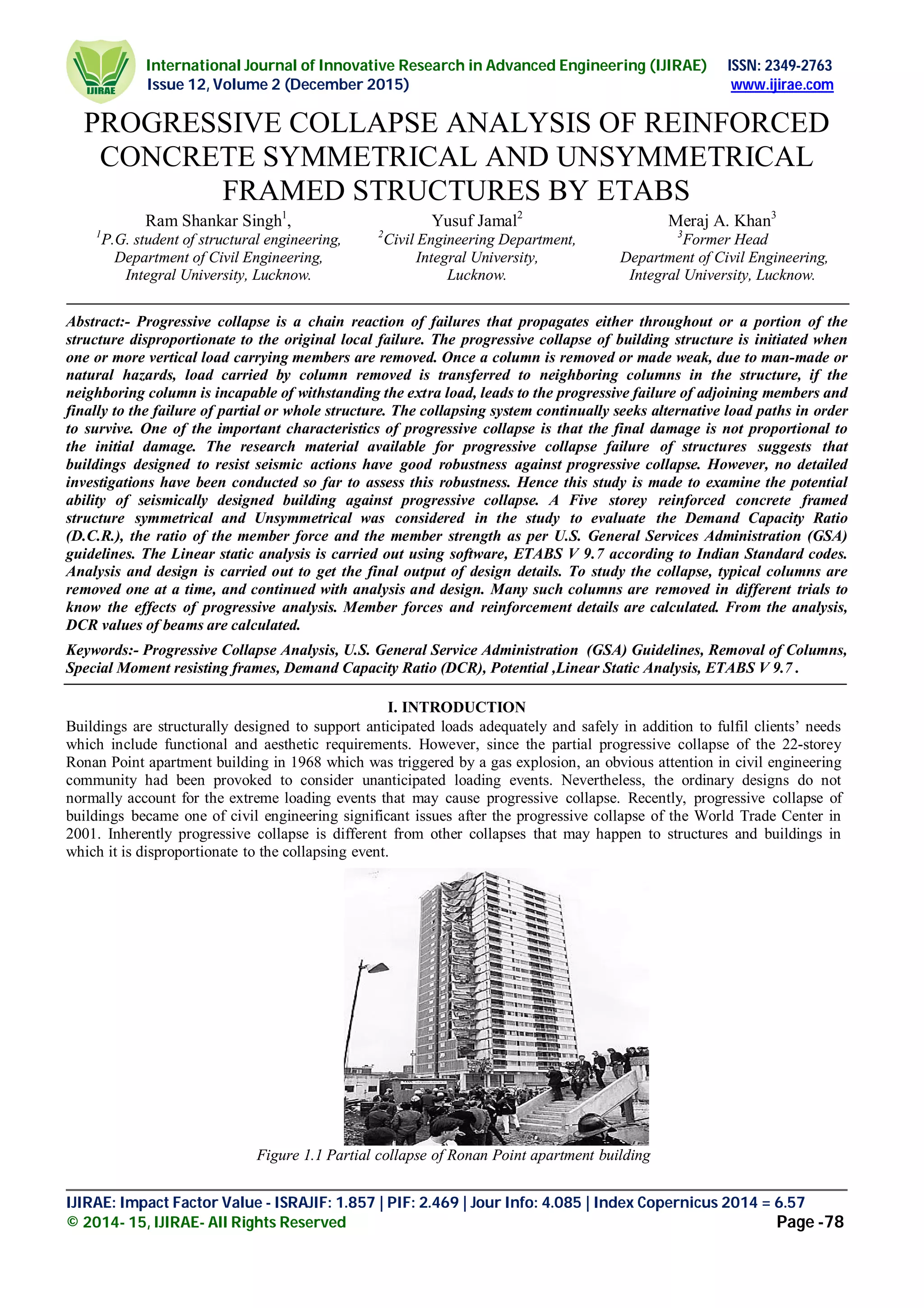 Progressive Collapse Analysis Of Reinforced Concrete Symmetrical And Progressive Collapse Analysis Of Reinforced Concrete Symmetrical And