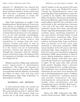 Effect of Short-Term and Long-Term Brahma Kumaris Raja Yoga Meditation ...