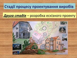 Стадії процесу проектування виробів
Друга стадія – розробка ескізного проекту
 