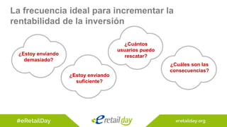 La frecuencia ideal para incrementar la
rentabilidad de la inversión
¿Estoy enviando
demasiado?
¿Estoy enviando
suficiente?
¿Cuántos
usuarios puedo
rescatar?
¿Cuáles son las
consecuencias?
 