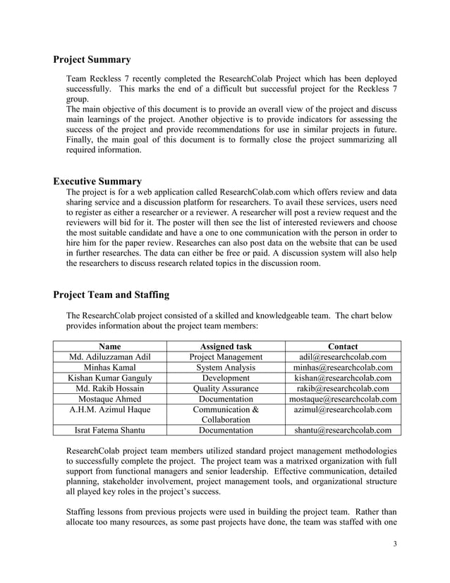 Software Project Management Project Summary
