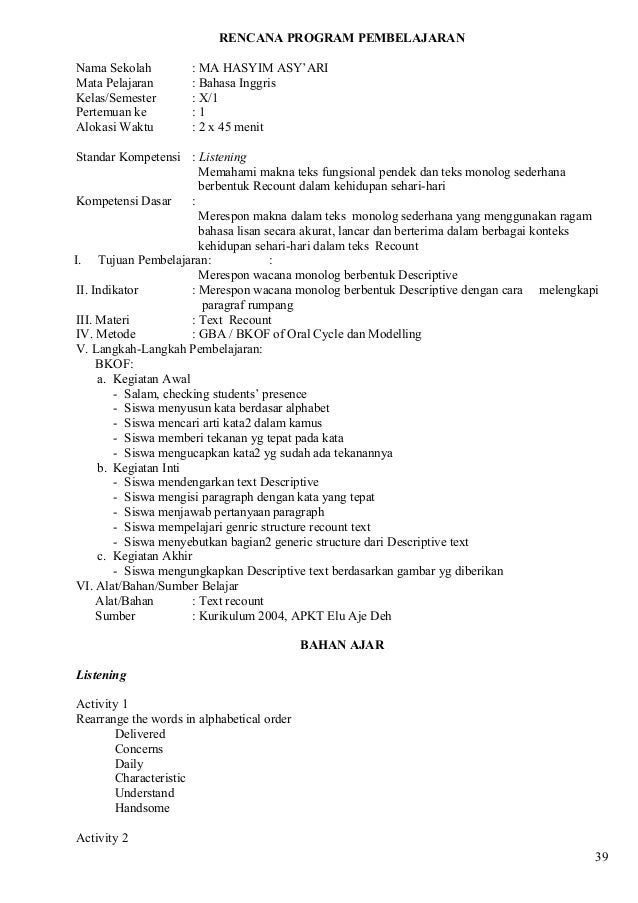 13 Rpp Descriptive Monolog Reading
