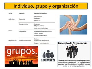 Individuo, grupo y organización
 