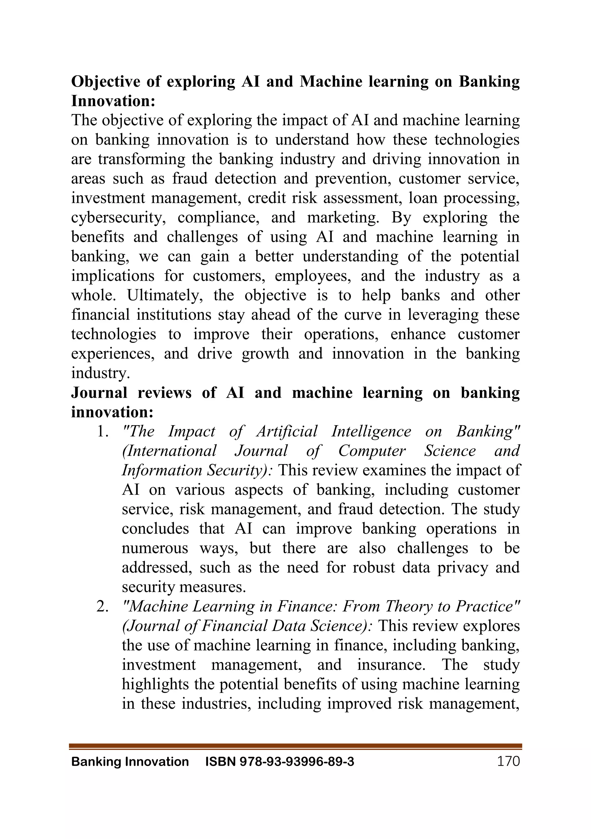 THE IMPACT OF ARTIFICIAL INTELLIGENCE AND MACHINE LEARNING ON BANKING ...