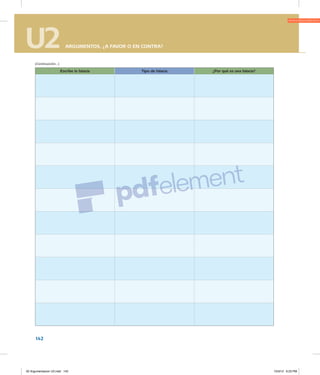 U2 ARGUMENTOS, ¿A FAVOR O EN CONTRA?
142
U2 ARGUMENTOS, ¿A FAVOR O EN CONTRA?
Escribe la falacia Tipo de falacia ¿Por qué es una falacia?
(Continuación...)
02 Argumentacion U2.indd 142 10/3/12 6:23 PM
 