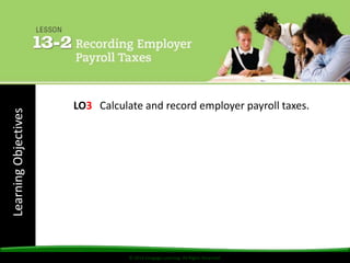 © 2014 Cengage Learning. All Rights Reserved.
LearningObjectives
© 2014 Cengage Learning. All Rights Reserved.
LO3 Calculate and record employer payroll taxes.
 