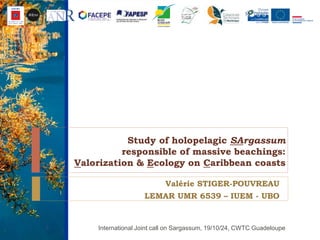Study of holopelagic SArgassum
responsible of massive beachings:
Valorization & Ecology on Caribbean coasts
Valérie STIGER-POUVREAU
LEMAR UMR 6539 – IUEM - UBO
International Joint call on Sargassum, 19/10/24, CWTC Guadeloupe1
 