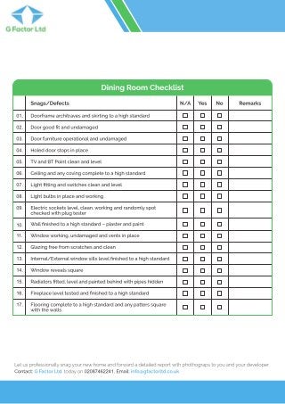 Dining Room Inspection Checklist