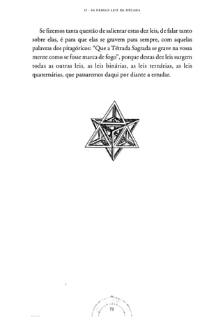 I I - A S D E M A I S L E I S DA D IÔ C A D A
Se fizemos tanta questão de salientar estas dez leis, de falar tanto
sobre ·elas, é para que elas se gravem para sempre, com aquelas
palavras dos pitagóricos: "Que a Tétrada Sagrada se grave na vossa
mente como se fosse marca de fogo", porque destas dez leis surgem
todas as outras leis, as leis binárias, as leis ternárias, as leis
quaternárias, que passaremos daqui por diante a estudar.
 