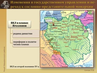 ЛицейИвацевичскогорайона
Ситник П.В.
ВКЛ во второй половине XV в.
ВКЛ в планах
Ягеллонов
родина династии
периферия в полити-
ческих планах
 