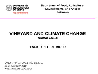 VINEYARD AND CLIMATE CHANGE
ROUND TABLE
ENRICO PETERLUNGER
WBWE – 10th World Bulk Wine Exhibition
26-27 November 2018
Amsterdam RAI, Netherlands
hic sunt futura
Department of Food, Agriculture.
Environmental and Animal
Sciences
 