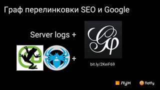 Граф перелинковки SEO и Google
bit.ly/2KeiF69
Server logs +
+
 