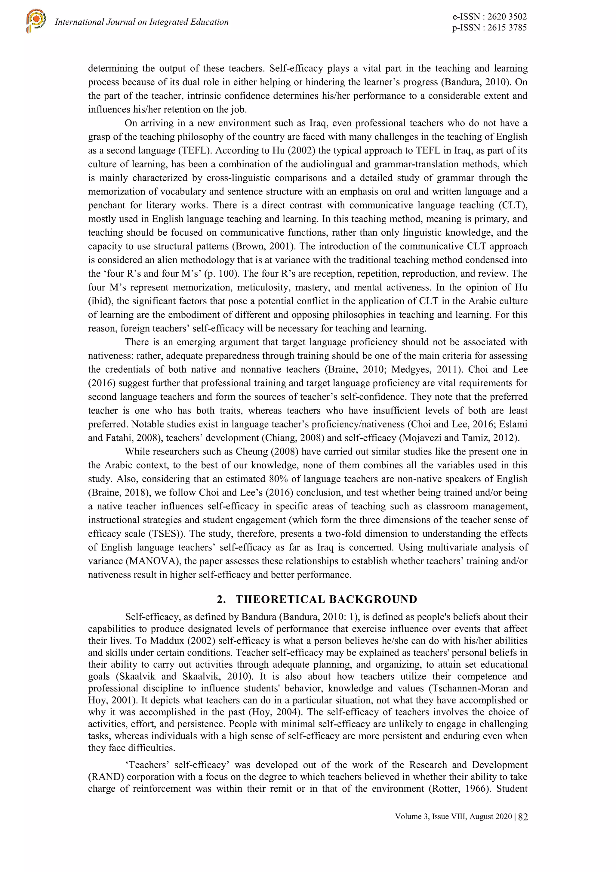 Examining the Impact of Training and Nativeness on Teacher’s self ...