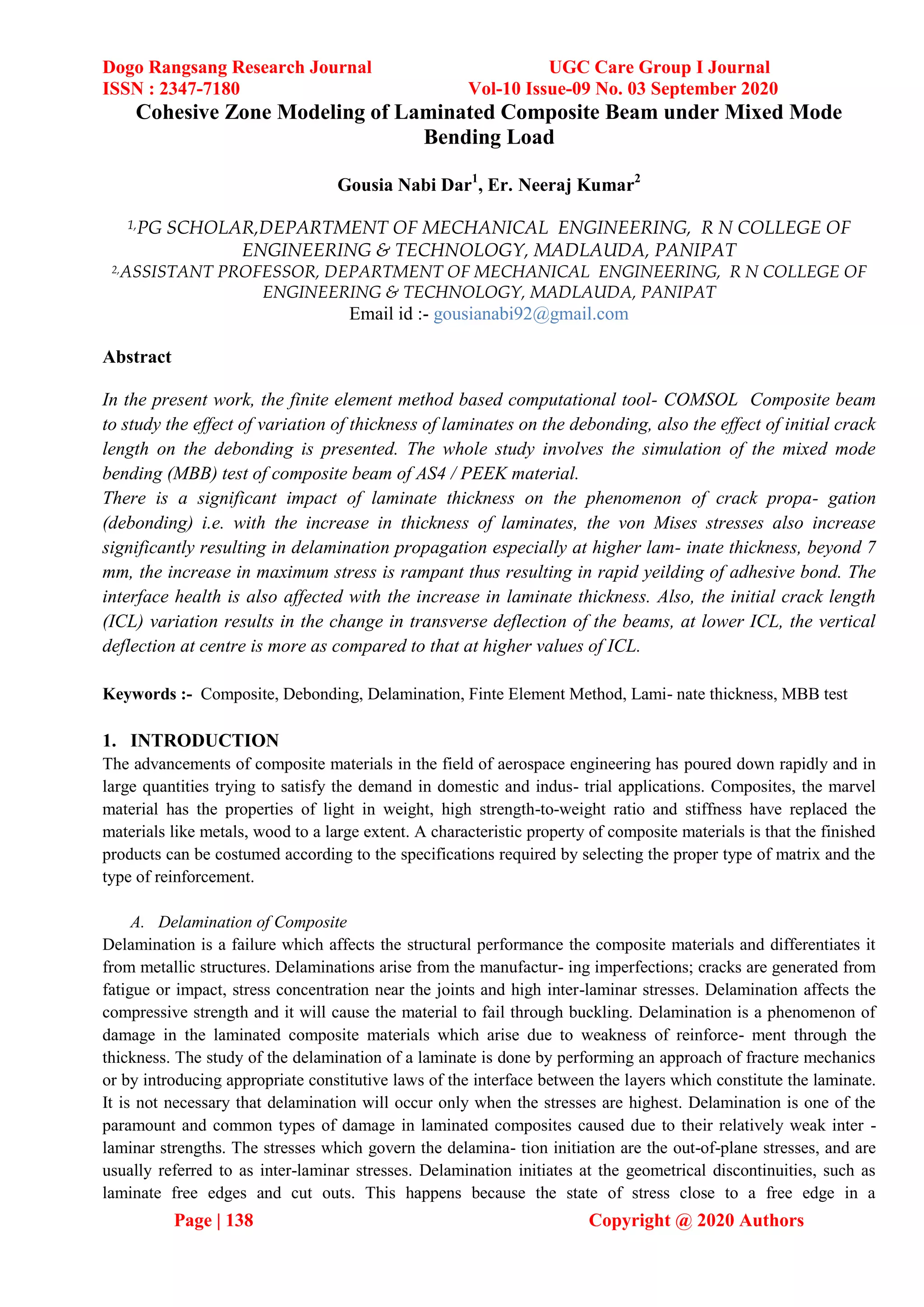 cohesive zone modeling of laminated composite beam under mixed mode | PDF