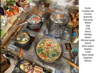 Guitar
Cowboy hat
Camera
Butterfly
Ying yang
Watch
Dog
Crab
Donut
Hotdog
Spoon
Mineral water
Bread
Wrist watch
Dolphin
Turtle
Razor blade
Elephant
Money
 