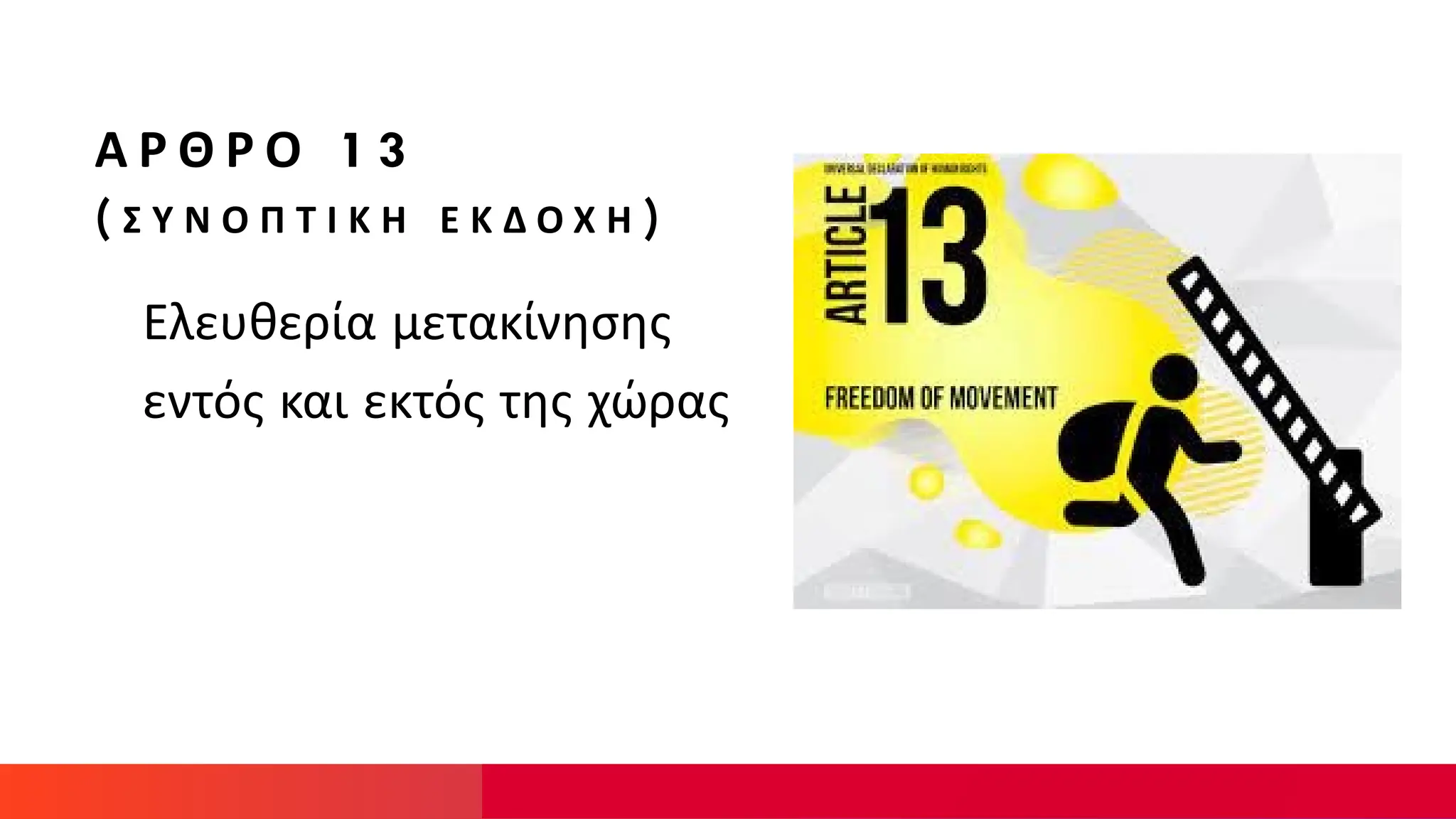 Α Ρ Θ Ρ Ο 1 3
( Σ Υ Ν Ο Π Τ Ι Κ Η Ε Κ Δ Ο Χ Η )
Ελευθερία μετακίνησης
εντός και εκτός της χώρας
 