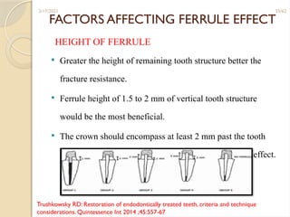 PROSTHODONTIC MANAGEMENT OF ENDODONTICALLY TREATED TEETH | PPTX