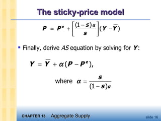 The sticky-price model Finally, derive  AS  equation by solving for  Y   : 