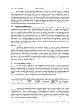 Indonesian Language Teachers Teaching Performance And Students