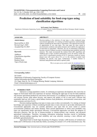 Prediction of land suitability for food crop types using classification ...