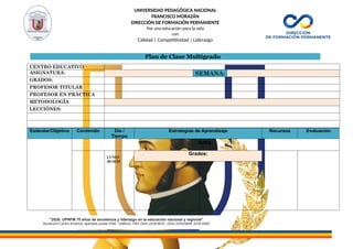 plan de clase de multigrado para promero y segundo de ciclo. | DOCX