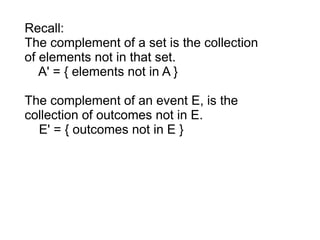 Understanding Complements, Unions, and Intersections in Probability | PDF