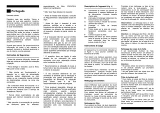 Português
Estimado cliente:
Parabéns pela sua escolha. Temos a
certeza de que este aparelho, moderno,
funcional e prático, construído com materiais
de primeira qualidade, satisfará plenamente
as suas necessidades.
Leia todas as secções deste MANUAL DE
INSTRUÇÕES antes de utilizar o exaustor
pela primeira vez, a fim de obter o máximo
rendimento do aparelho e evitar avarias que
possam decorrer de um uso incorrecto. A
leitura permitir-lhe-á também resolver
pequenos problemas.
Guarde este manual. Ele proporcionar-lhe-á
informação útil sobre o seu exaustor a
qualquer momento e facilitará igualmente o
uso do mesmo a outras pessoas.
Instruções de Segurança
---------------------------------------------------
* Antes da primeira utilização, devem ser
tidas em conta as instruções de instalação
e ligação.
* Para desligar o exaustor, puxe a ficha.
Não puxe nunca o cabo.
* Não ponha em funcionamento o
exaustor se o cabo de alimentação
eléctrica estiver deteriorado ou com
cortes, ou se o aparelho mostrar indícios
de deteriorações visíveis na zona dos
comandos.
* Se o exaustor deixar de funcionar, ou o
fizer de forma anormal, desligue-o da rede
e entre em contacto com o Serviço de
Assistência Técnica.
* Nunca deixe queimadores de gás
acesos sem nenhum recipiente em cima
deles.
* Não permita a acumulação de gordura
em nenhuma parte do exaustor,
especialmente no filtro, PROVOCA
RISCO DE INCÊNDIO.
* Não fazer fogo debaixo do exaustor.
* Antes de instalar este exaustor, consulte
os Regulamentos e disposições locais em
vigor.
* Antes de ligar o exaustor à rede
eléctrica, verifique se a tensão e a
frequência da rede são as mesmas que as
indicadas na etiqueta de características
do exaustor, situada na parte interior do
mesmo.
* O ar evacuado não tem que ser emitido
pelas canalizações que são usadas
evacuar o fumo dos instrumentos
alimentados pelo gás ou por um outro
combustível. A dependência deve contar
com uma ventilação adequada, quando se
utilizar o exaustor simultaneamente com
outros aparelhos alimentados por energia
diferente da eléctrica.
* O aparelho deve ser ligado à rede
através de um interruptor de corte
omnipolar, com uma separação minima
entre contactos de 3mm.
* Recomendamos a utilização de luvas e
tomar todo o tipo de precauções ao limpar
o interior do exaustor.
* O seu exaustor destina-se ao uso
doméstico e somente para a extracção e
purificação dos gases procedentes da
preparação de alimentos. A utilização
para outros usos é da sua
responsabilidade e pode ser perigosa.
* Para qualquer reparação, dirija-se ao
Serviço de Assistência Técnica qualificado
mais próximo, usando sempre
sobressalentes originais. As reparações
ou alterações realizados por pessoal não
qualificado podem provocar danos ao
aparelho ou um mau funcionamento,
colocando em perigo a sua segurança. O
fabricante não é responsável pelos danos
originados pelo uso inadequado do
aparelho.
Description de l’appareil (Fig. 1)
---------------------------------------------------
A Commande du moteur qui permet de
sélectionner 3 vitesses différentes ou
de déconnecter n'importe laquelle
d'entre elles.
B Interrupteur d’éclairage indépendant du
fonctionnement des moteurs.
C Voyant lumineux indicatif de fonction-
nement des moteurs.
D Éclairage à l’aide de lampes
halogènes.
E Filtres situés sur la zone de cuisson,
facilement extractibles pour leur
lavage.
F Cadre et support du filtre.
G-H Ailettes anti-retour qui seront placées
dans la bouche de sortie, en insérant
leurs extrémités dans les orifices
prévus à cette fin (Fig.2).
Instructions d’usage
---------------------------------------------------
En appuyant sur la commande indiquée sur
la figure 1, vous pourrez contrôler les
fonctions de la hotte.
Pour obtenir une meilleure aspiration, nous
vous recommandons de mettre la hotte en
marche quelques minutes avant de cuisiner
(entre 3 et 5 minutes) pour que le flux d’air
soit stable et continu au moment d’aspirer
les fumées.
De la même façon, maintenez la hotte en
fonctionnement quelques minutes après
avoir fini de cuisiner afin que les fumées et
les odeurs soient totalement entraînées vers
l’extérieur.
Nettoyage et entretien
---------------------------------------------------
Avant d’effectuer toute opération de Avant
d’effectuer toute opération de nettoyage et
d’entretien, assurez-vous que l’appareil est
déconnecté du courant électrique.
Pour réaliser des tâches de nettoyage et
d’entretien, suivez les instructions de
Sécurité. Le risque d’incendie existe au cas
où cela le nettoyage ne aurait pas lieu selon
les instructions.
Nettoyage du filtre
Pour extraire les filtres de leurs logements,
appuyez sur les dispositifs d’enclenchement.
Procédez à leur nettoyage, ou bien en les
mettant dans le lave-vaisselle (voir
observations) ou en les submergeant dans
de l’eau chaude le temps nécessaire pour
faciliter l’élimination des graisses, ou, si vous
le désirez, au moyen de sprays spécifiques
(en protégeant les parties non métalliques).
Une fois le nettoyage fini, sécher les filtres.
Observations: Le nettoyage dans un lave-
vaisselle avec des détergents agressifs peut
noircir la surface métallique sans pour cela
affecter sa capacité de rétention des
graisses.
Attention: Le nettoyage des filtres doit être
fait au moins une fois par mois, selon
l’utilisation de la hotte. On devra tenir compte
du fait que, quand on cuisine, il se produit
des dépôts de graisse sur la hotte et sur le
filtre même si celle-ci n’a pas été mise en
marche.
Nettoyage du corps de la hotte
Il est recommandé d’utiliser de l’eau
savonneuse à 40ºC environ. On utilisera un
chiffon humide mouillé avec cette eau pour
nettoyer la hotte, en insistant sur les fentes.
Ensuite, on sèchera en utilisant un chiffon
qui ne fera pas de peluches.
Attention:
* Ne jamais utiliser de tampons métalliques
ni de produits abrasifs qui pourraient
endommager la surface.
* Ne pas gratter avec des objets durs tels
que des couteaux, des ciseaux, etc.
Filtre à charbon actif
* Pour mettre en place les filtres à charbon
de chaque côté de la coque, il faudra faire
coïncider l'ancrage du moteur avec l'ancrage
du filtre à charbon actif, en le faisant tourner
dans un sens horaire.
* La durée du filtre à charbon actif est de
trois à six mois, selon les conditions
particulières d’usage.
* Le filtre à charbon actif ne peut être ni lavé,
ni récupéré. Une fois usé, procéder à son
remplacement.
* Pour remplacer les filtres usés par des
filtres neufs, on procèdera en sens inverse
de leur montage.
 
