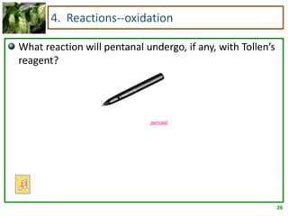 4. Reactions--oxidation

What reaction will pentanal undergo, if any, with Tollen’s
reagent?




                             pencast




                                                             26
 