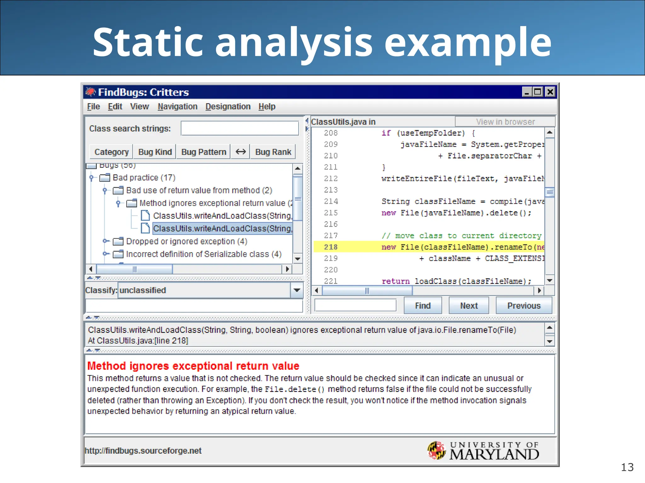 13
Static analysis example
 