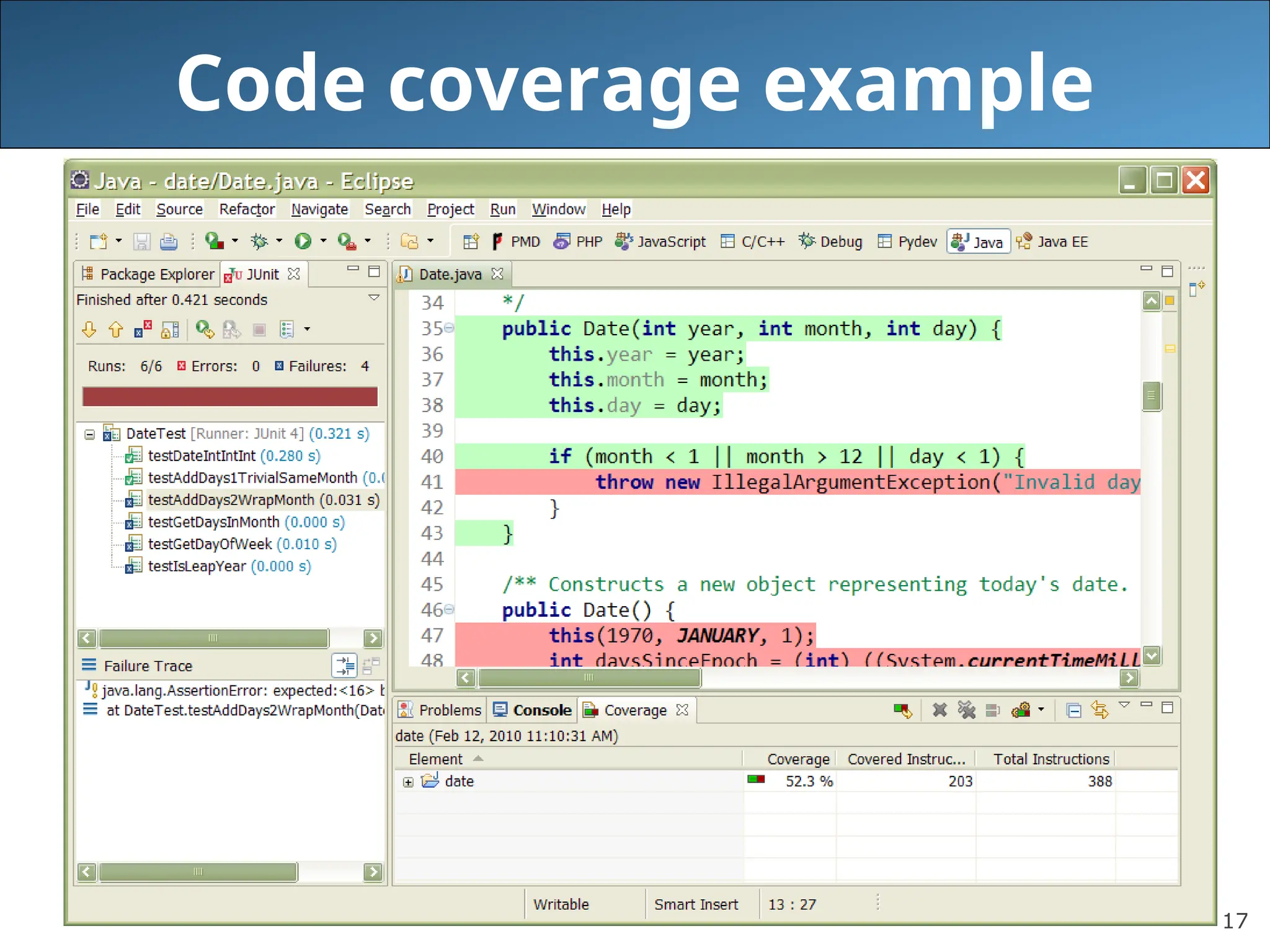 17
Code coverage example
 