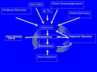 HIV/AIDS            Chemo-Immunosuppression

Childhood Infections              M. Tb.
                                                        Innate Deficiency




                               Infection


   Auto-Immune             Inflammation                 Impaired Clearance
    ABPM

                             Bronchiectasis



                            Altered development
 