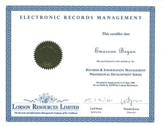 Certificate: Electronic Records Management