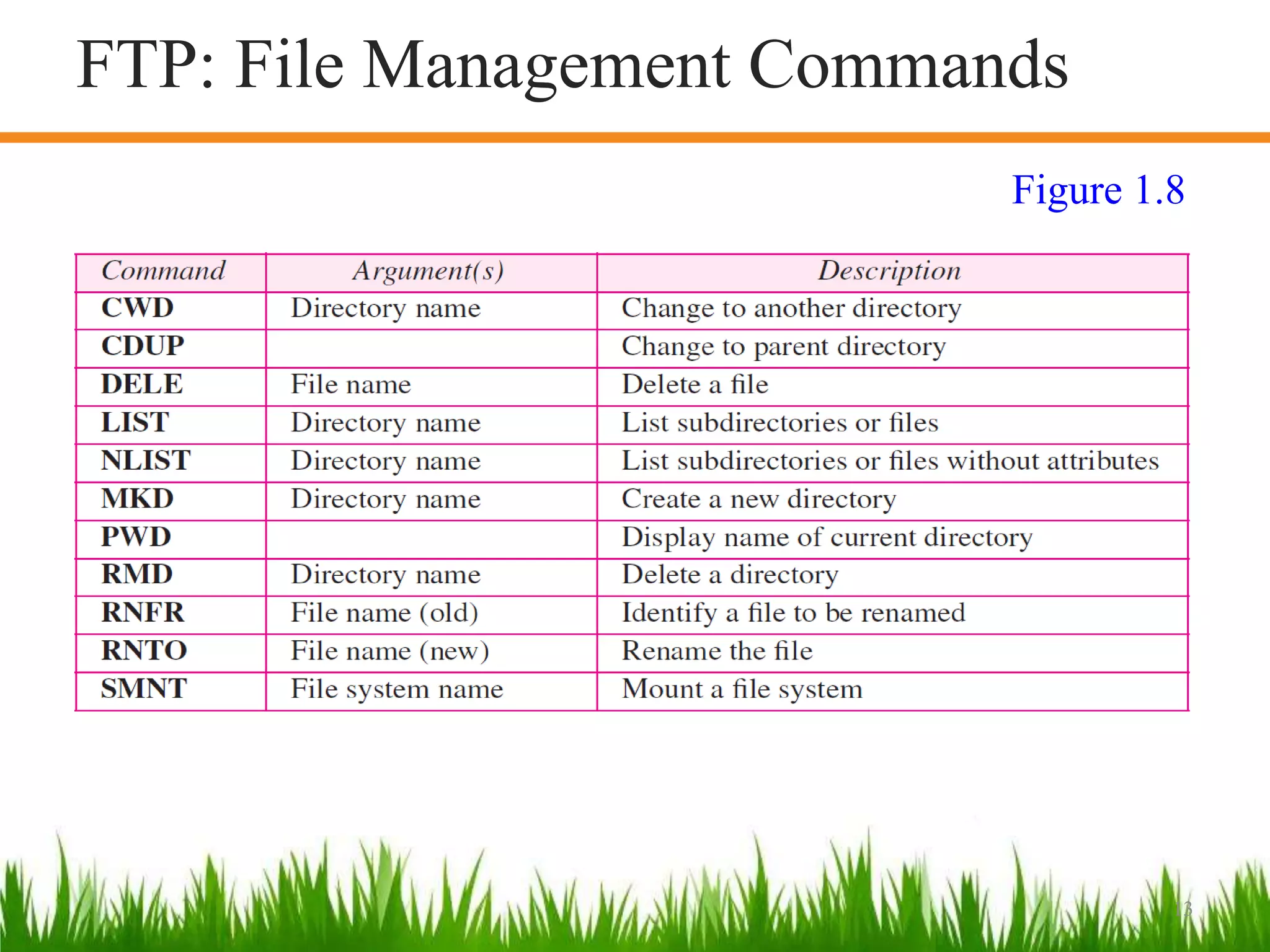 13
Figure 1.8
FTP: File Management Commands
 