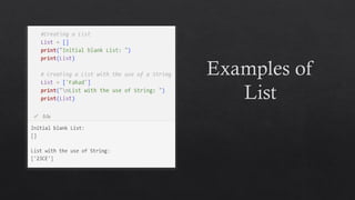 Examples of
List
 
