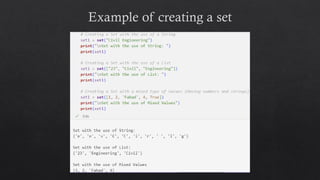 Example of creating a set
 