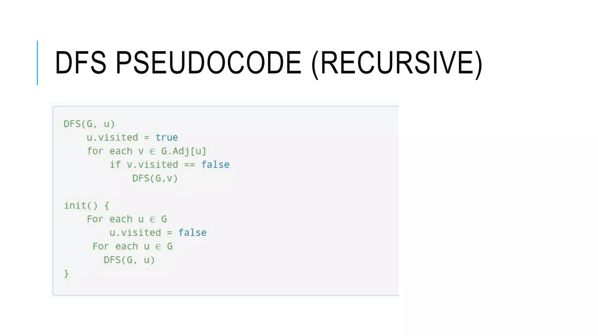 DFS PSEUDOCODE (RECURSIVE)
 