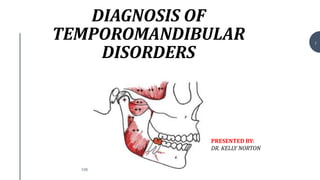 DIAGNOSIS OF
TEMPOROMANDIBULAR
DISORDERS
1
PRESENTED BY:
DR. KELLY NORTON
108
 