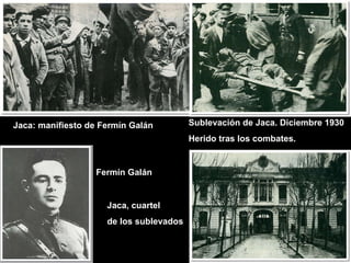 Jaca: manifiesto de Fermín Galán Sublevación de Jaca. Diciembre 1930 Herido tras los combates. Fermín Galán Jaca, cuartel  de los sublevados 