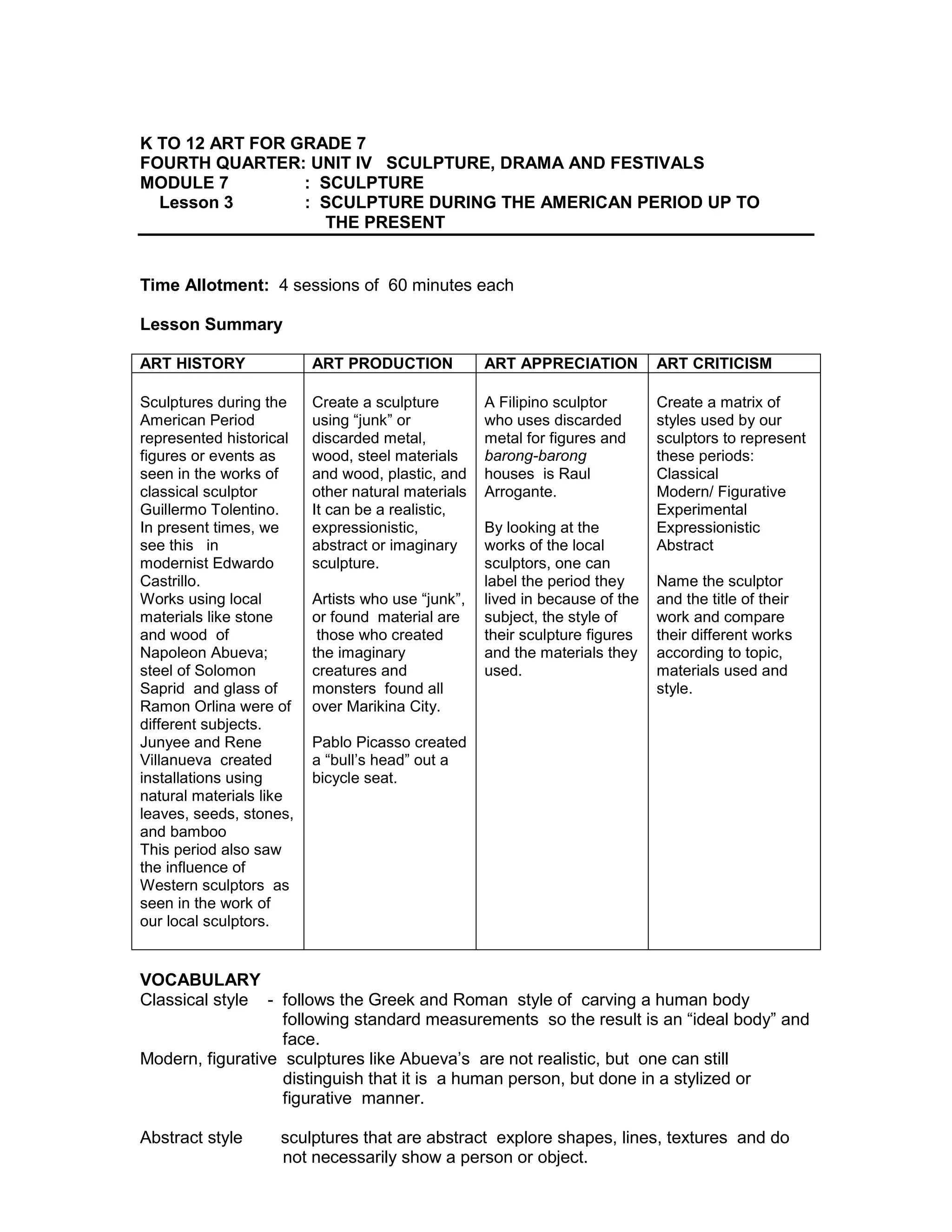 13 grade 7 art tg qtr 4 module 6 sculpture, les. 3 PDF
