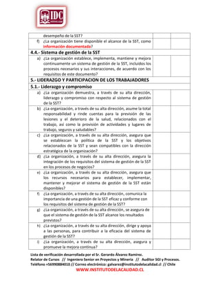 13 lista de verificacion norma iso 450012018 | PDF