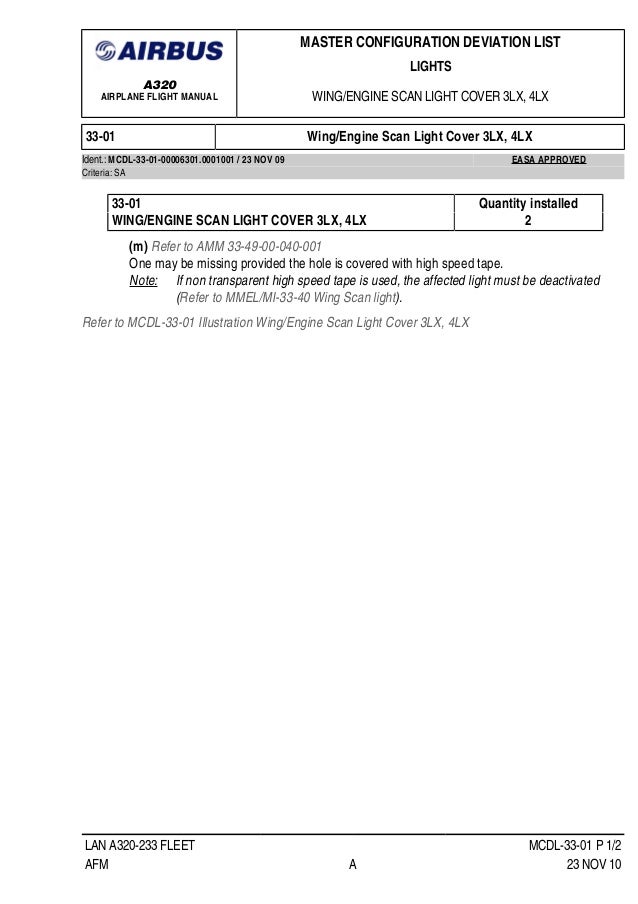 13 master configuration deviation list a 320